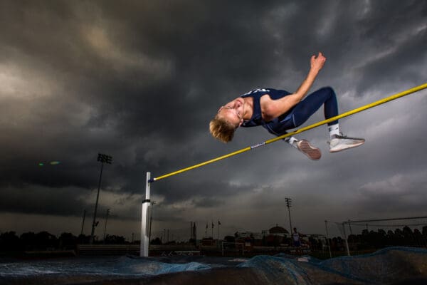 Lisa Johnston  |  lisajohnston@archstl.org  |  @aeternusphoto

Daniel McMurran practiced jumping at St. Louis University High School's track. Daniel McMurran and Mitch Fairless attended Academy of the Sacred Heart Elementary School and ran track on the same CYC team. Now they are among the best high jumpers in the state, hoping to compete at the state high school finals. Last year Fairless, now at Duchesne High, finished second in Class 3 high jump and McMurran was 3rd in Class 4.