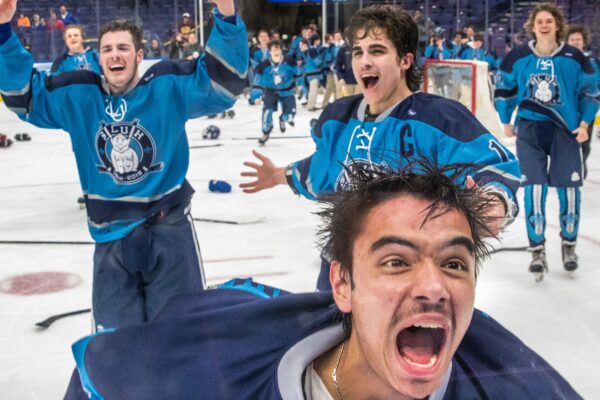 Lisa Johnston  |  lisajohnston@archstl.org  |  twitter: @aeternusphoto 
Steven Pawlow cheered as the St. Louis University High School Junior Billikens  brought home their first championship in the Mid States Challenge Cup defeating DeSemt Jesuit High School 4-0 on March 13 at the Scott Trade Center.