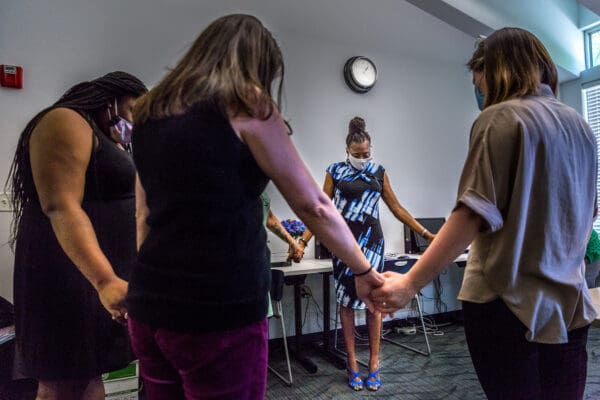 Karen Strong, held hands with members of Haven of Grace as they prayed together at the maternity home in St. Louis, MO on Thursday, July 23, 2020.

Lisa Johnston | lisa@aeternus.com | Twitter: @aeternusphoto